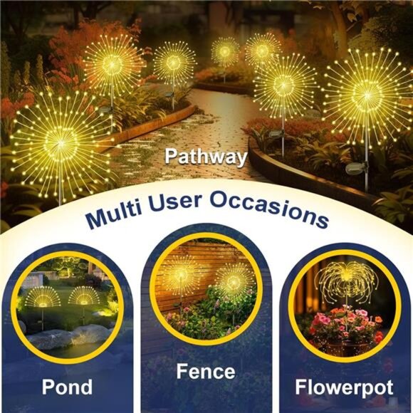 Solar Garden Lights Outdoor, 2 Pack 120 LED Twinkling Firework Lights - Picture 5 of 7